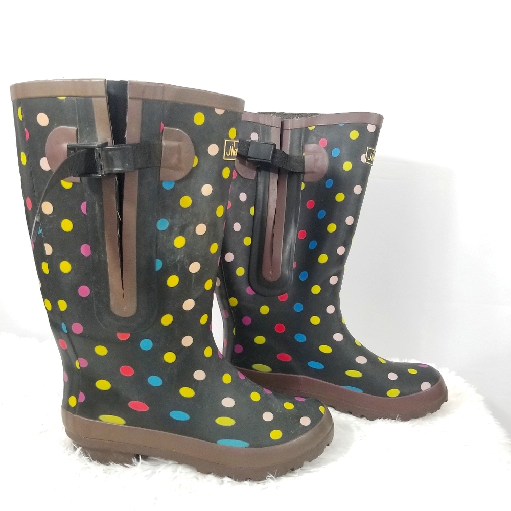 Jileon Wide Calf Rain Boots Sz 5 / 38  Polka Dot